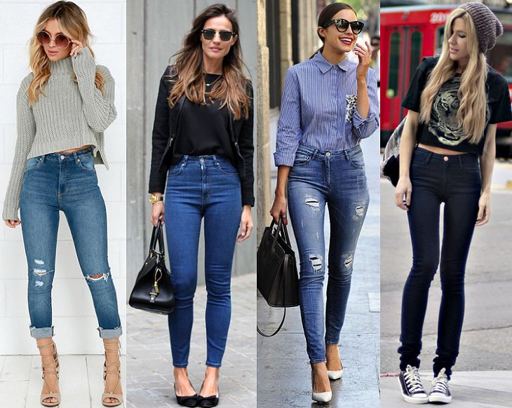С чем носить высокие джинсы