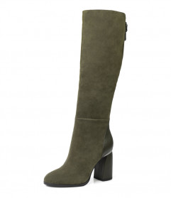 Женские осенние замшевые сапоги на каблуке