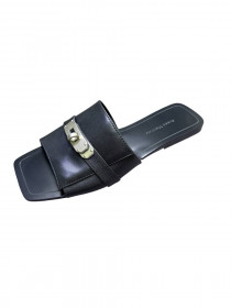 Шлепанцы черная кожа 31166  фото