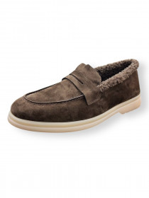 Лоферы-угги, коричневая замша 31434  фото