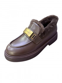 Лоферы-угги, коричневая кожа 31496  фото